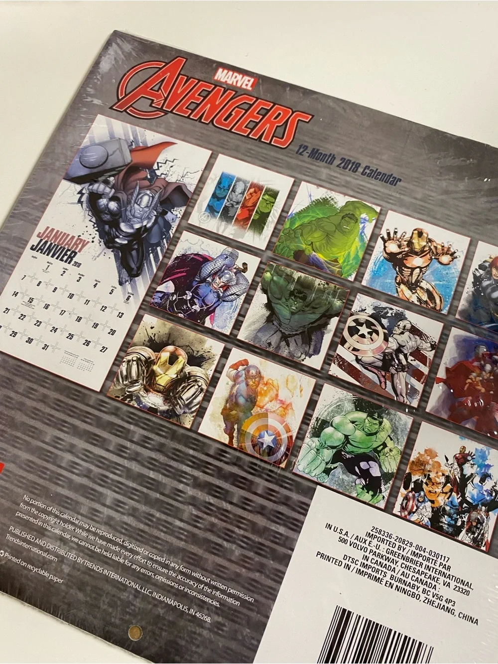 Marvel Avengers Tin Lunchbox, erasers and 2018 calendar